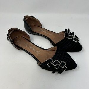 Jeffrey Campbell Ibiza Buckle Pointed Flats Black Sandals Sz 7.5 M could fit a 8
